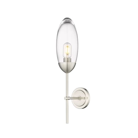 Z-Lite Arden Wall Sconce, 1-Light, 4.5 In.W x 7 In.L x 21.5 In.H, Brushed Nickel/Clear 651S-BN
